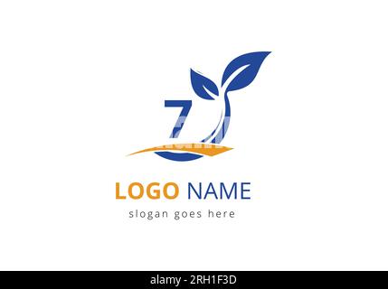 Ecology Health On Letter 7 Eco Organic Logo Fresh, Agriculture Farm Vegetables logo Design Vector template Stock Vector