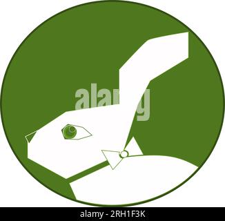 white rabbit with a bow on a green background Stock Vector