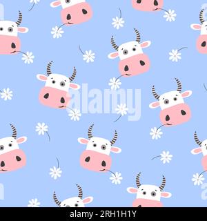 Cute cows seamless pattern. Vector childish background Stock Vector