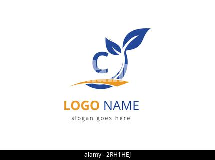 Ecology Health On Letter C Eco Organic Logo Fresh, Agriculture Farm Vegetables logo Design Vector template Stock Vector