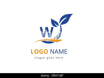 Ecology Health On Letter W Eco Organic Logo Fresh, Agriculture Farm Vegetables logo Design Vector template Stock Vector