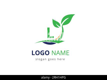 Ecology Health On Letter L Eco Organic Logo Fresh, Agriculture Farm Vegetables logo Design Vector template Stock Vector