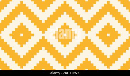 Seamless vector pattern cream white and mustard yellow tribal geometric ornament repeat, textile. Vector illustration Stock Vector