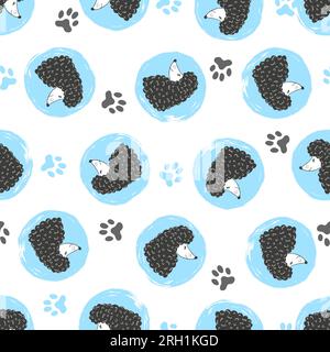 Seamless pattern with cute poodle heads. Vector background with dogs. Stock Vector