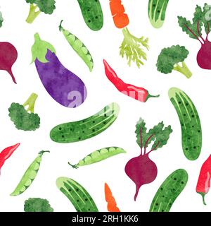 Seamless watercolor vegetables pattern. Vector colorful background Stock Vector