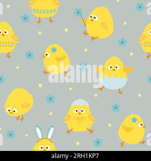 Seamless Easter chickens pattern. Vector background with cute chicks. Stock Vector