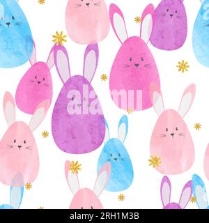 Colorful Easter pattern with watercolor bunnies. Wrapping paper Stock Vector