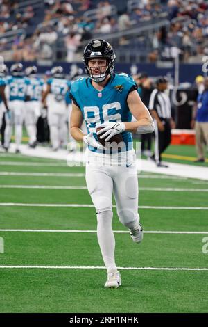 Jacksonville Jaguars tight end Gerrit Prince (86) runs up the field during  an NFL preseason football game against the Las Vegas Raiders, Thursday,  Aug. 4, 2022, in Canton, Ohio. (AP Photo/Kirk Irwin