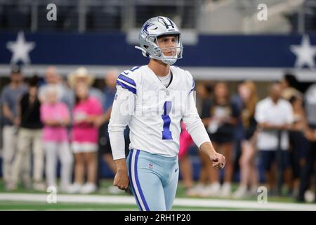 Dallas Cowboys guard Matt Farniok (68) is seen during the first half of an  NFL football game against the Las Vegas Raiders, Saturday, Aug. 26, 2023,  in Arlington, Texas. Dallas won 31-16. (