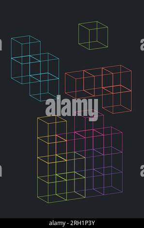 Abstract colorful outline tetris bricks or shapes illustration. Stock Vector