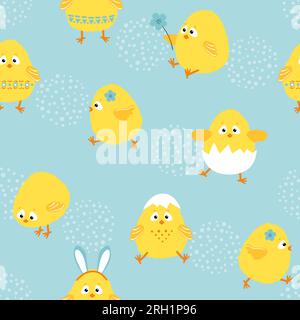 Seamless cute chickens pattern. Vector background with funny chicks Stock Vector
