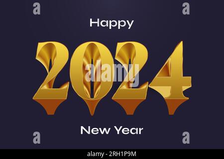 Elegant and Luxury New Year 2024 Banner or Poster Design with 3D Golden Numbers. Happy New Year 2024 Design Stock Vector
