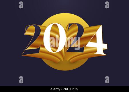 Elegant and Luxury New Year 2024 Banner or Poster Design with 3D Golden Numbers. Happy New Year 2024 Design Stock Vector