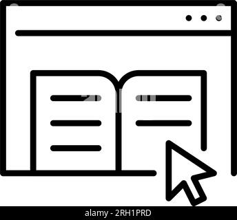 Looking for information in e-book. Mouse pointer on browser window. Pixel perfect, editable stroke Stock Vector