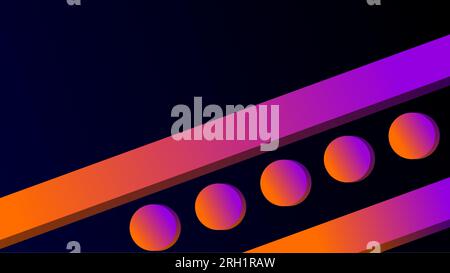 3D bars and circles twilight pastel colors dark blue gradient background. Stock Vector