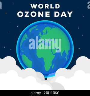 vector design world ozone day with earth, stars, and clouds Stock Vector