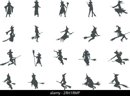 Witch silhouettes, Halloween witch silhouettes, Halloween witch's, Female witch silhouettes, Witch Svg, Witch vector set Stock Vector
