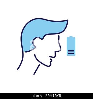 Fatigue related vector icon. The head of man and battery with low charge. Fatigue sign. Isolated on white background. Editable vector illustration Stock Vector