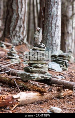 A rock stack found in the woods in Queenstown New Zealand Stock Photo