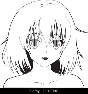 Smiling anime girl portrait in black and white colors. Stock Vector
