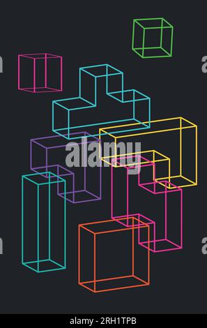 Abstract colorful outline tetris bricks or shapes illustration. Stock Vector