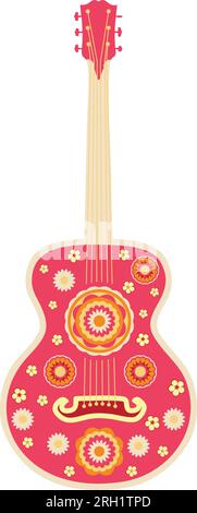 Acoustic guitar in retro style with flowers music illustration. Stock Vector