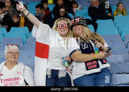 Sydney, Australia. 12th Aug, 2023. England fans show their support after the FIFA Women's World Cup Australia and New Zealand 2023 Quarter Final match between England and Colombia at Stadium Australia on August 12, 2023 in Sydney, Australia Credit: IOIO IMAGES/Alamy Live News Stock Photo