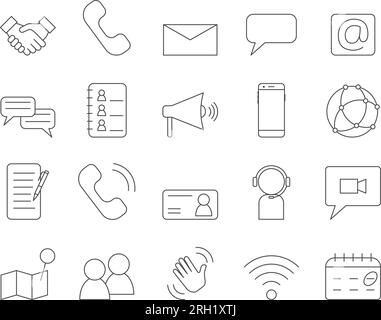 Contact Icons Set. Contact Us, Message, Phone, E-mail. Editable Stroke. Simple Icons Vector Collection Stock Vector