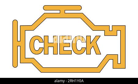 Yellow burning engine error sign on car dashboard, check engine Stock Vector