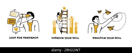 Vector set self development, self assessment, personal growth concept Stock Vector