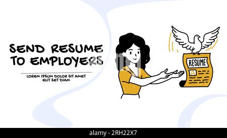 Vector of a young woman sending her resume to employers Stock Vector