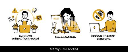 How to increase productivity when working from home concept Stock Vector