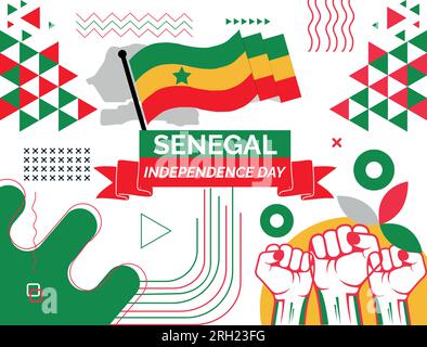 Senegal Map and raised fists. National day or Independence day design for Senegal celebration. Modern retro design with abstract icons. Vector Stock Vector