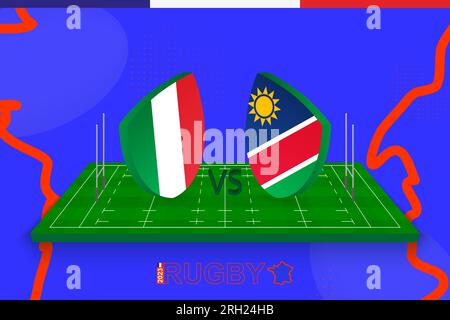 Rugby team Italy vs Namibia on rugby field. Rugby stadium on abstract background for international championship. Vector template. Stock Vector