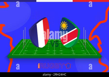 Rugby team France vs Namibia on rugby field. Rugby stadium on abstract background for international championship. Vector template. Stock Vector