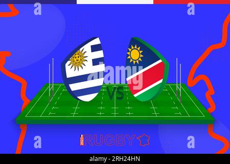 Rugby team Uruguay vs Namibia on rugby field. Rugby stadium on abstract background for international championship. Vector template. Stock Vector