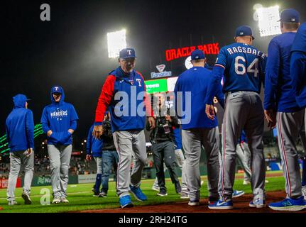 San Francisco, USA. August 12 2023 San Francisco CA, U.S.A. Texas Rangers manager Bruce Bochy (15)walks off the field with a win after the MLB game between the Texas Rangers and the San Francisco Giants. Texas beat San Francisco 9-3 at Oracle Park San Francisco Calif. Thurman James/CSM Credit: Cal Sport Media/Alamy Live News Stock Photo