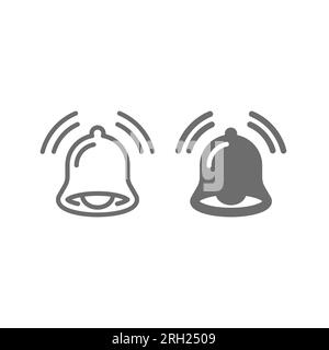 Bell ringing notification line icon set. Outlined and filled simple vector icons. Stock Vector