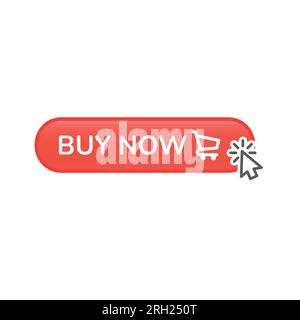 Buy now button with cursor arrow click. Vector 3d effect icon. Stock Vector