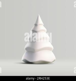 White 3d glossy Chrostmas tree, stylised render vector illustration, festive toy, isolated decor Stock Vector