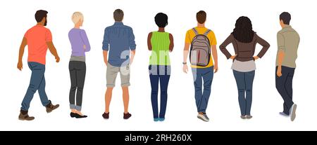 Set of different People Back View vector isolated. Stock Vector