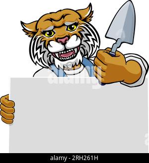 Bricklayer Wildcat Trowel Tool Handyman Mascot Stock Vector