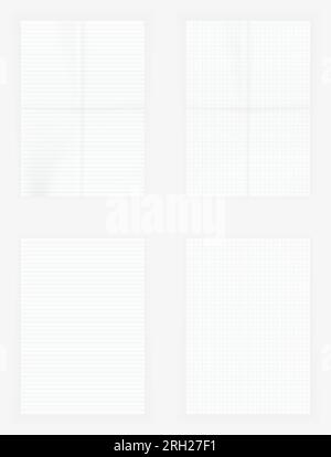 Set of blank lined and squared paper sheets. Vector illustration for your design. Stock Vector