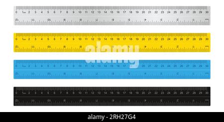 Vector illustration of a set of measuring rulers. Ruler set. Stock Vector