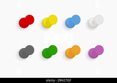 Colorful push pins set on light background. Vector illustration. Stock Vector