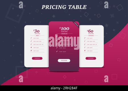 Pricing tables, Comparison table, website site pricing table for digital product, business plan, checklist design template, Vector compare. Stock Vector