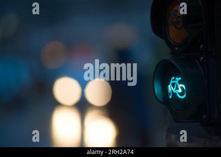 Traffic lights on the night street Stock Photo