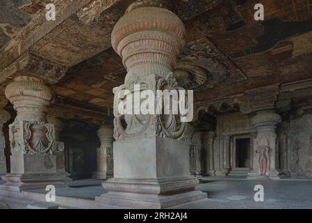 Details of the Ellora Caves are spectacular rock cut temple caves in India and are under the UNSECO World Heritage sites Stock Photo