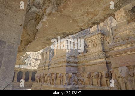 Details of the Ellora Caves are spectacular rock cut temple caves in India and are under the UNSECO World Heritage sites Stock Photo