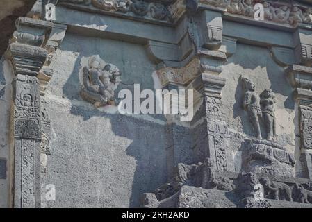 Details of the Ellora Caves are spectacular rock cut temple caves in India and are under the UNSECO World Heritage sites Stock Photo